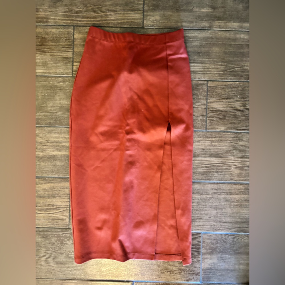 Babaton Rust Orange Midi Pencil Skirt